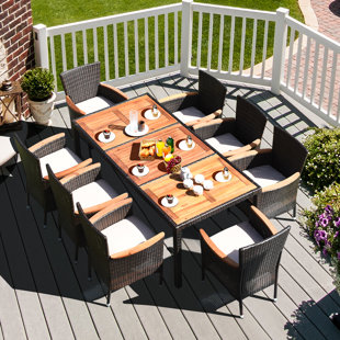 Angelos 9 piece dining set with cushions rosecliff top heights cushion